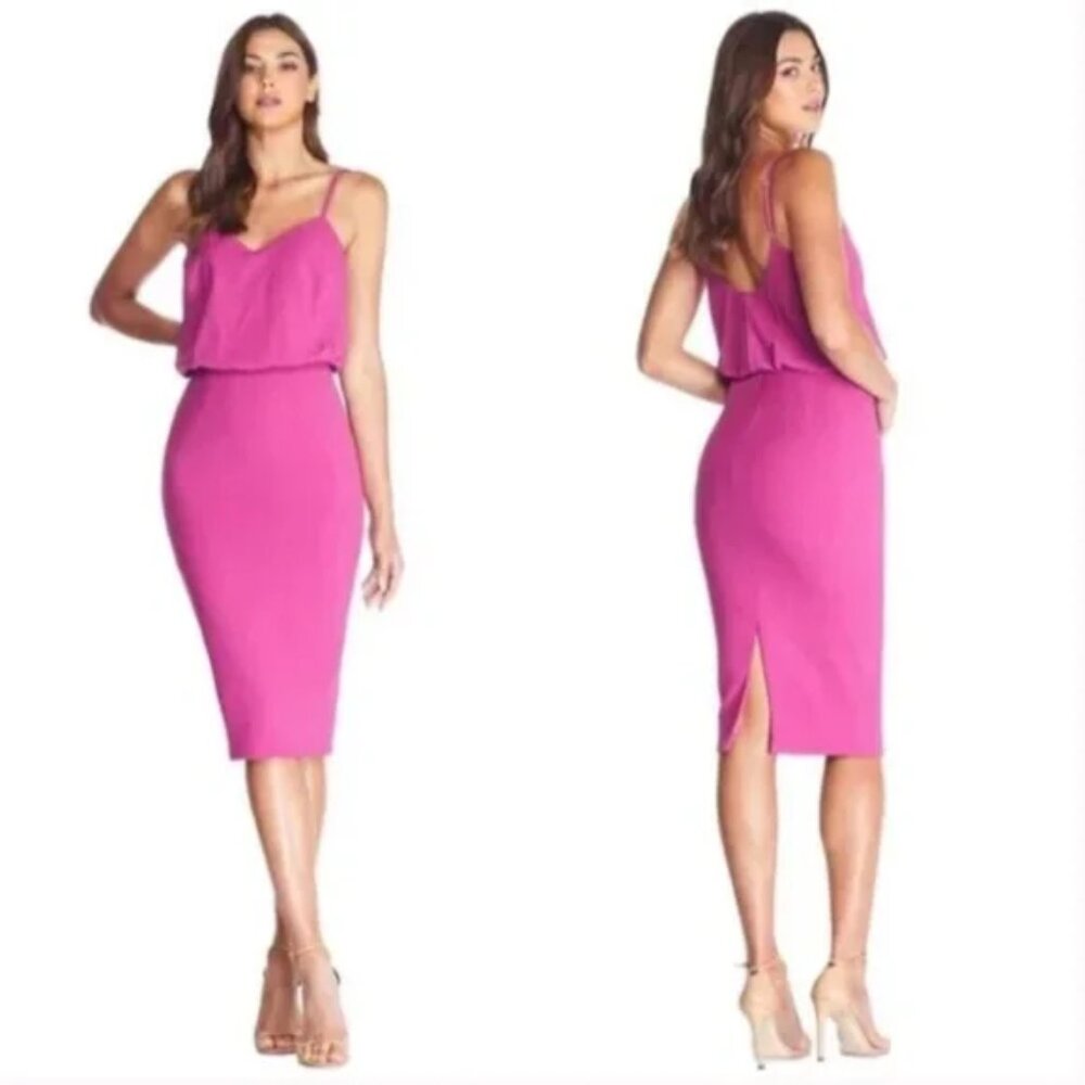 Dress the Population Magenta/Pink Midi Slip Dress